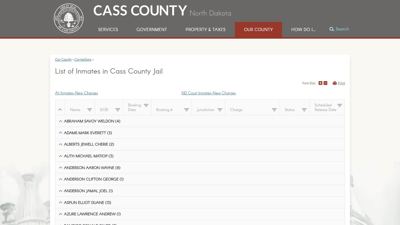 List of Inmates in Cass County Jail | Cass County, ND